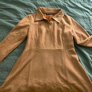 Tan dress with collar and quarter length sleeve, from Allegra K on Amazon.